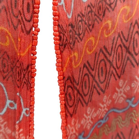 Talbots Geometric Red Orange Beaded Scarf - Picture 7 of 7